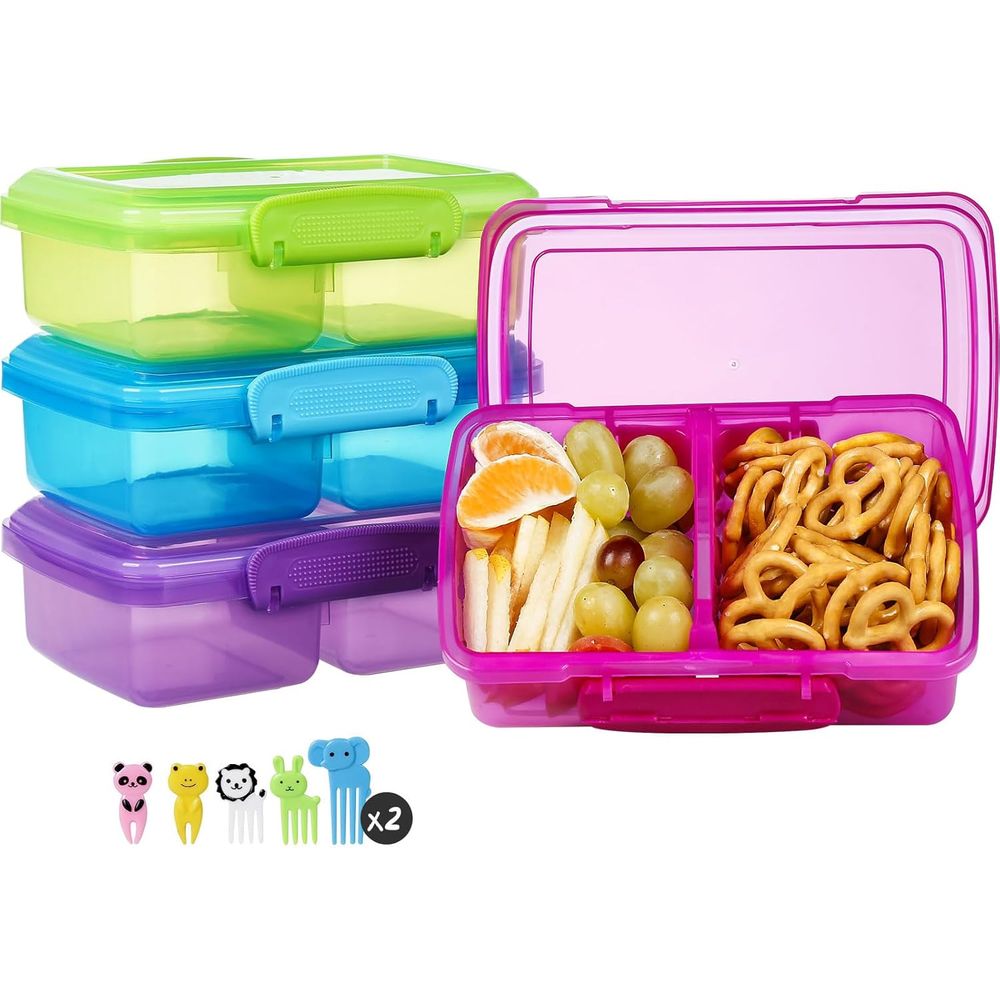 Snack Container Travel - 4 Pack 2 Compartment BPA Free