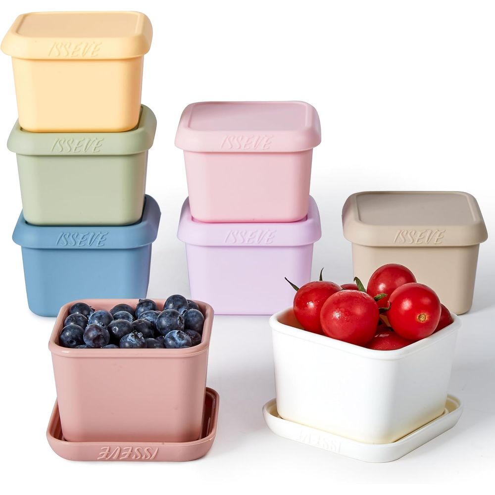 Snack Container Travel - 8 Pack 6oz Leakproof Stackable Silicone
